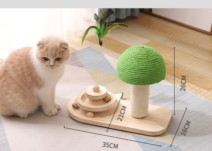 Wooden Cat Scratch Post with Sisal Balls