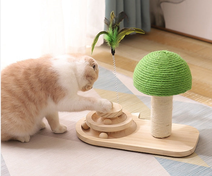 Wooden Cat Scratch Post with Sisal Balls