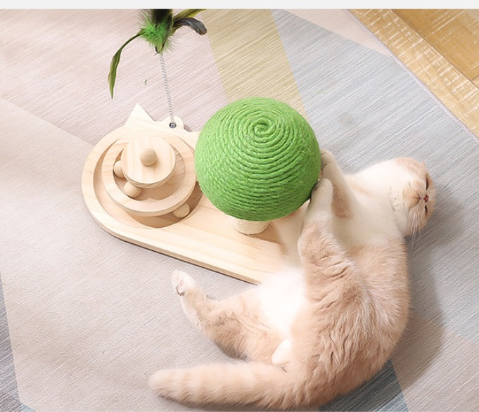 Wooden Cat Scratch Post with Sisal Balls