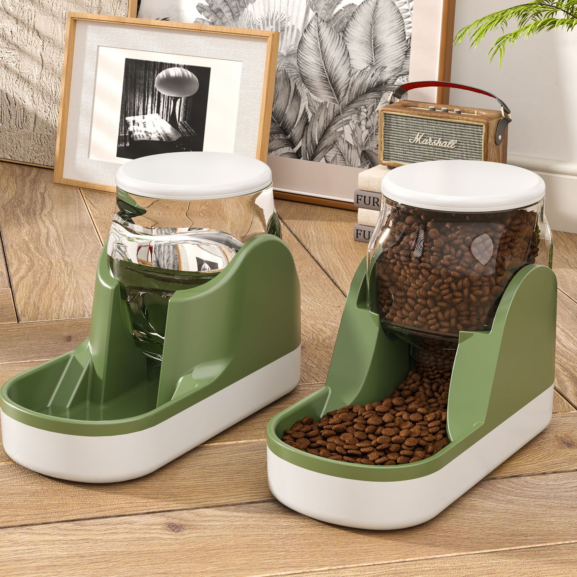 Cat Water Fountain & Automatic Pet Feeder