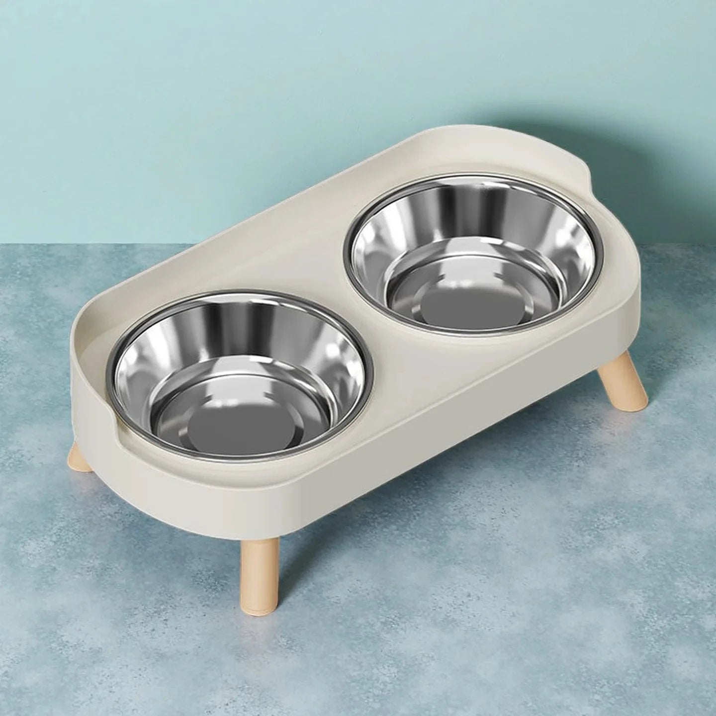 Elevated Double Bowl Pet Feeder with Stainless Steel Bowls