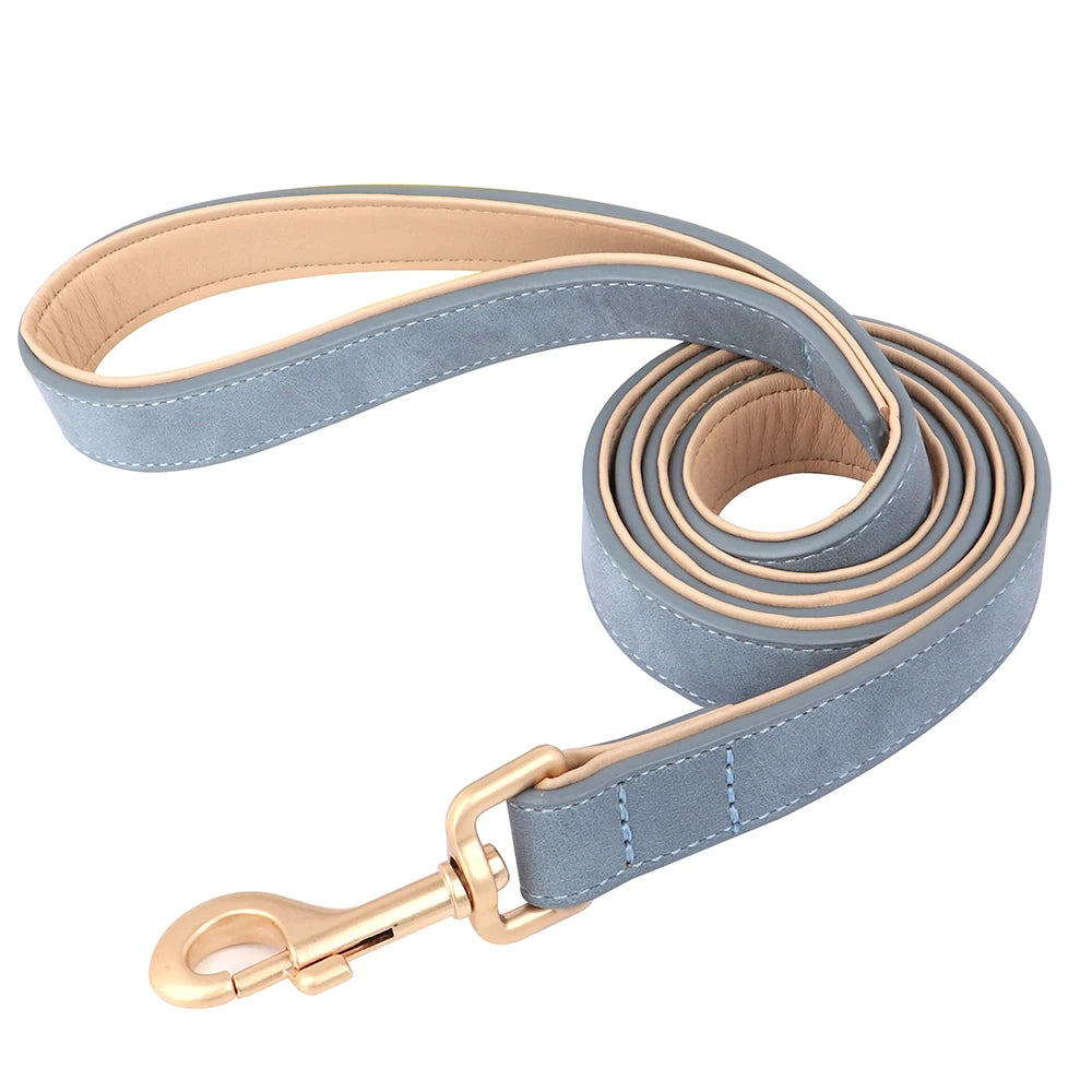 Soft Padded PU Leather Dog Collar & Leash Set
