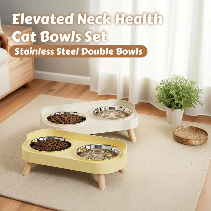 Elevated Double Bowl Pet Feeder with Stainless Steel Bowls