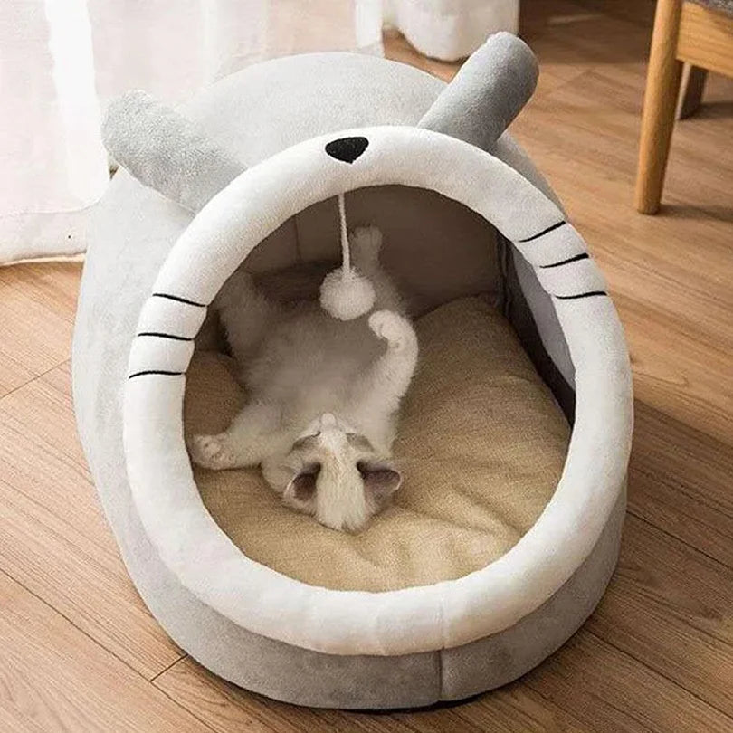Cartoon Cat Cave Bed – Foldable Washable Pet Sleeping Bag