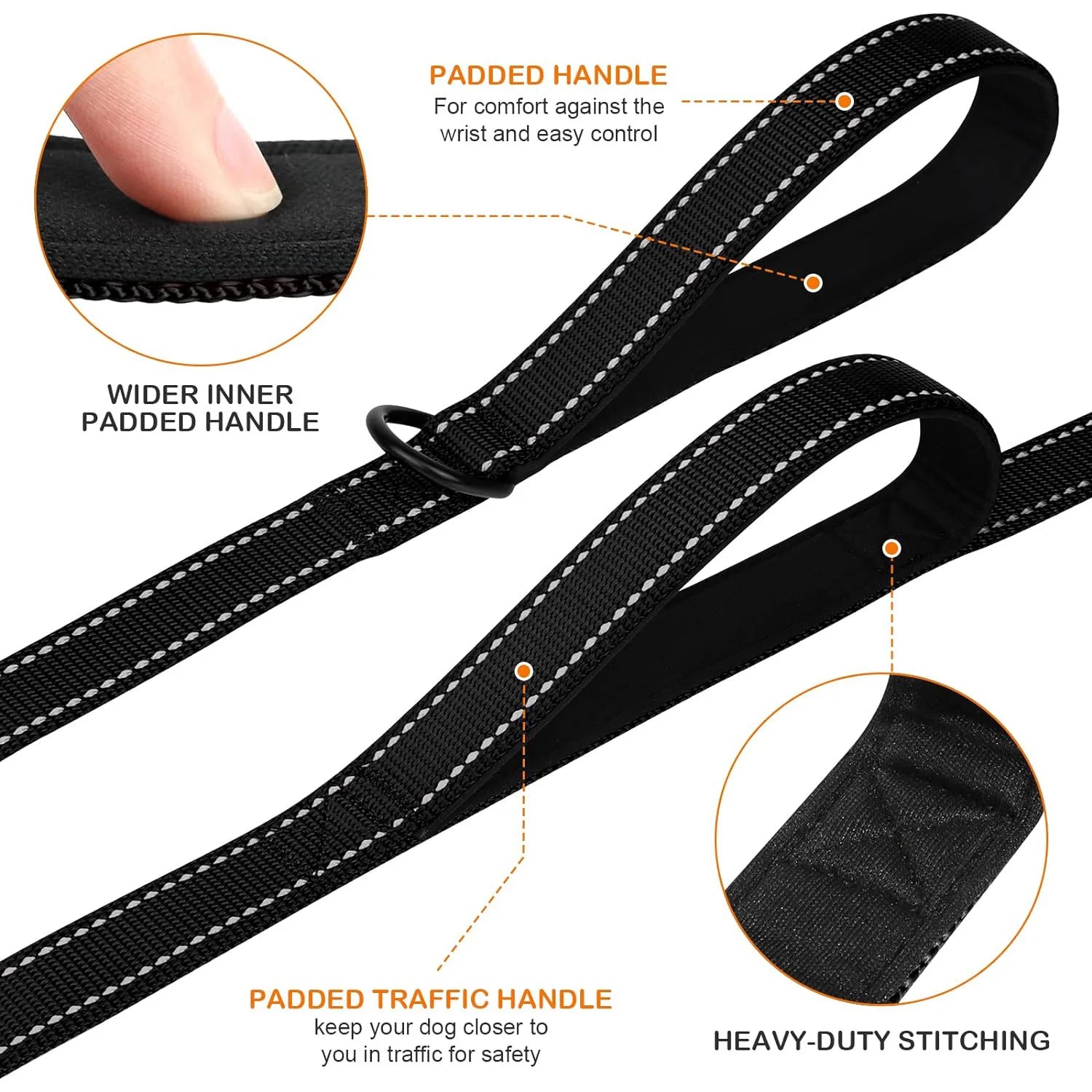 Heavy Duty Double Handle Reflective Dog Leash