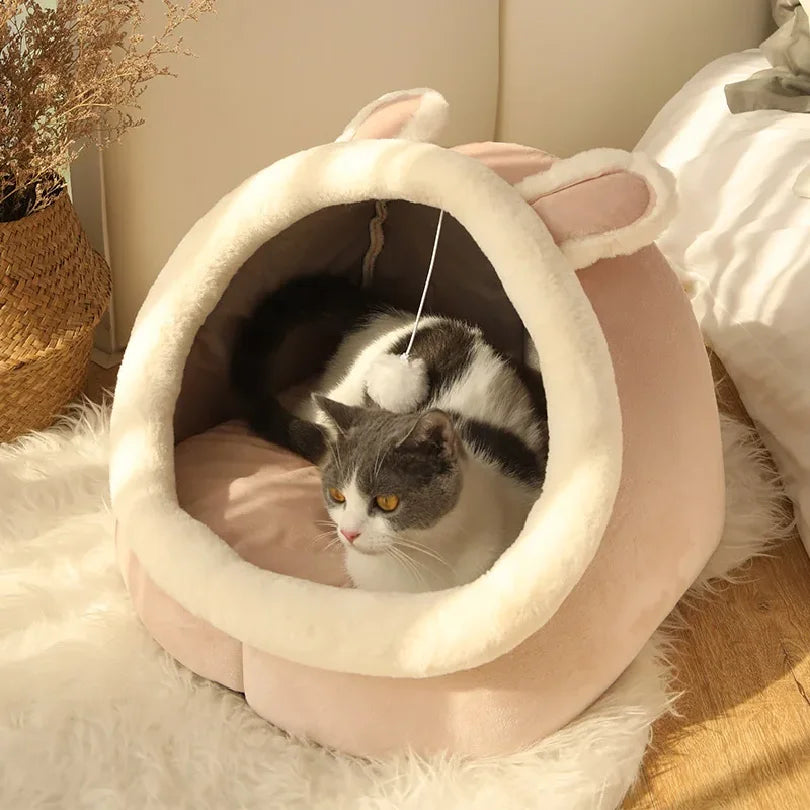 Cartoon Cat Cave Bed – Foldable Washable Pet Sleeping Bag