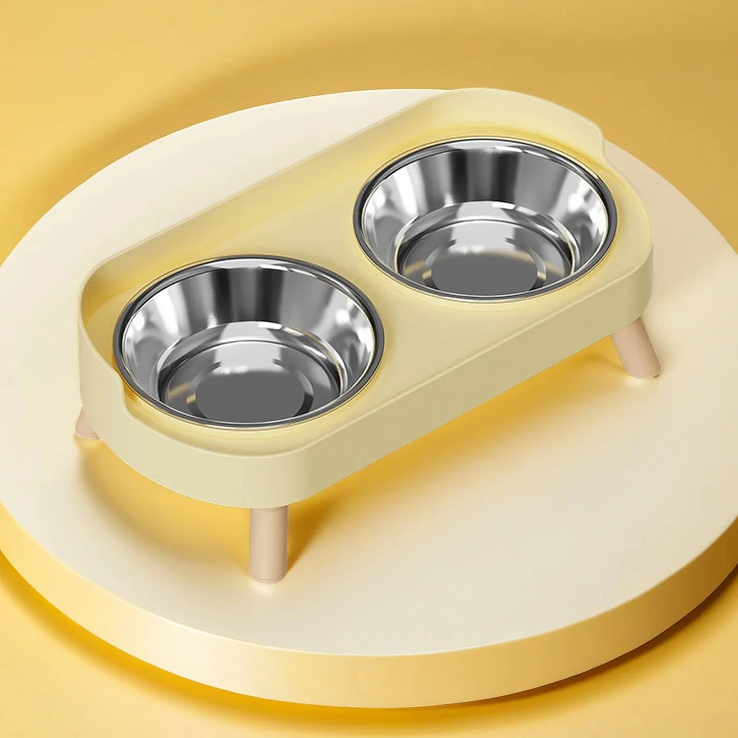Elevated Double Bowl Pet Feeder with Stainless Steel Bowls