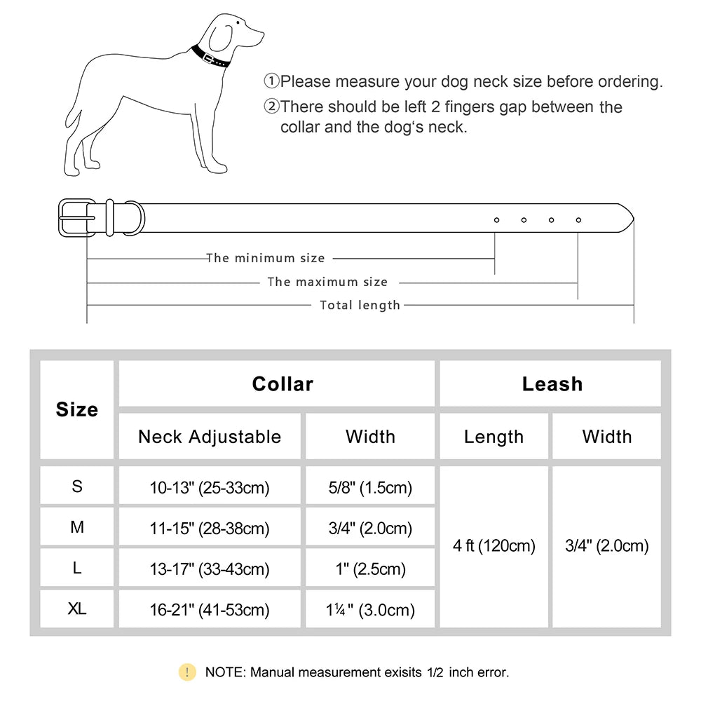Soft Padded PU Leather Dog Collar & Leash Set