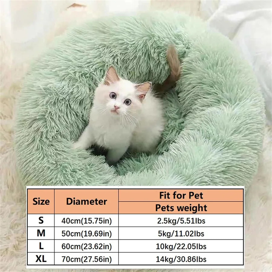 Donut Plush Cat & Dog Bed – Soft Calming Round Pet Bed