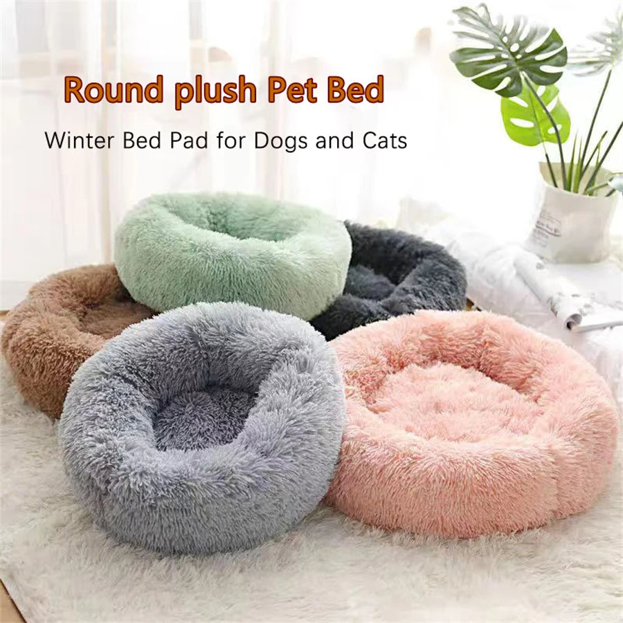 Donut Plush Cat & Dog Bed – Soft Calming Round Pet Bed
