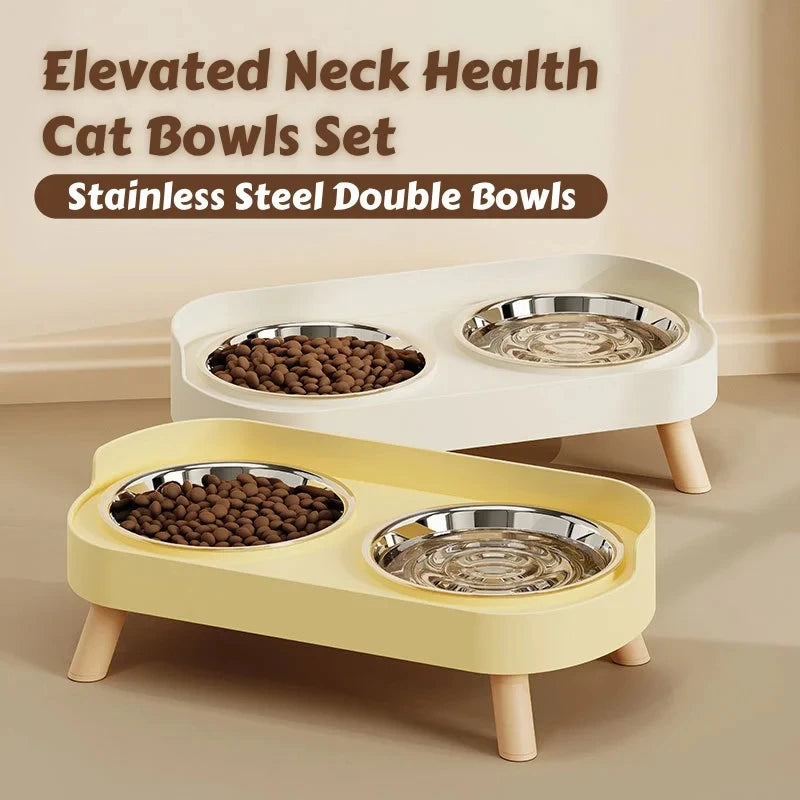 Elevated Double Bowl Pet Feeder with Stainless Steel Bowls