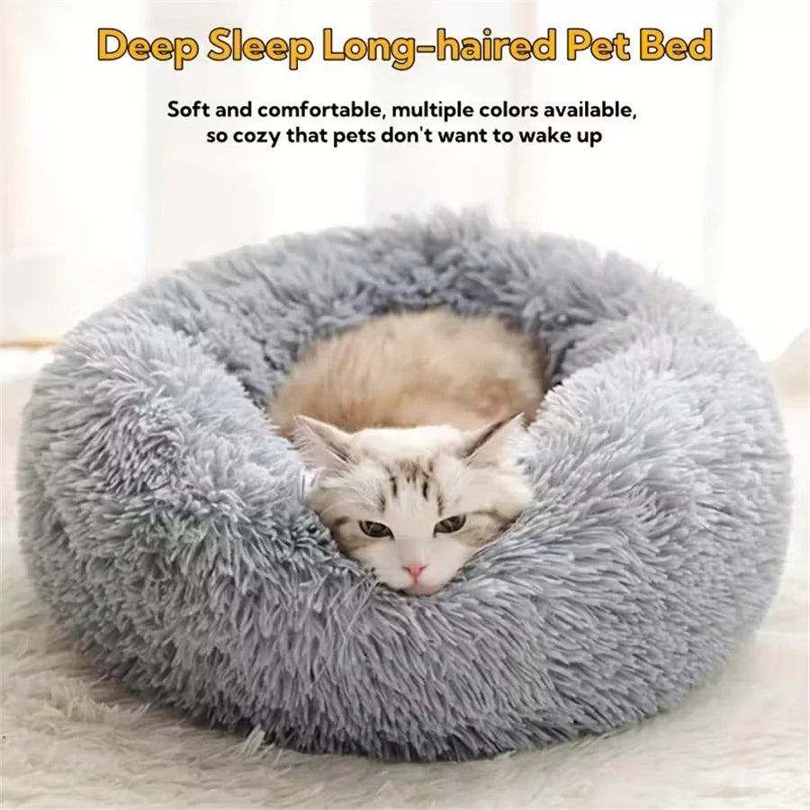 Donut Plush Cat & Dog Bed – Soft Calming Round Pet Bed