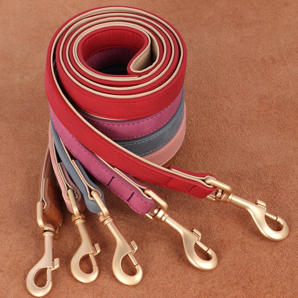 Soft Padded PU Leather Dog Collar & Leash Set