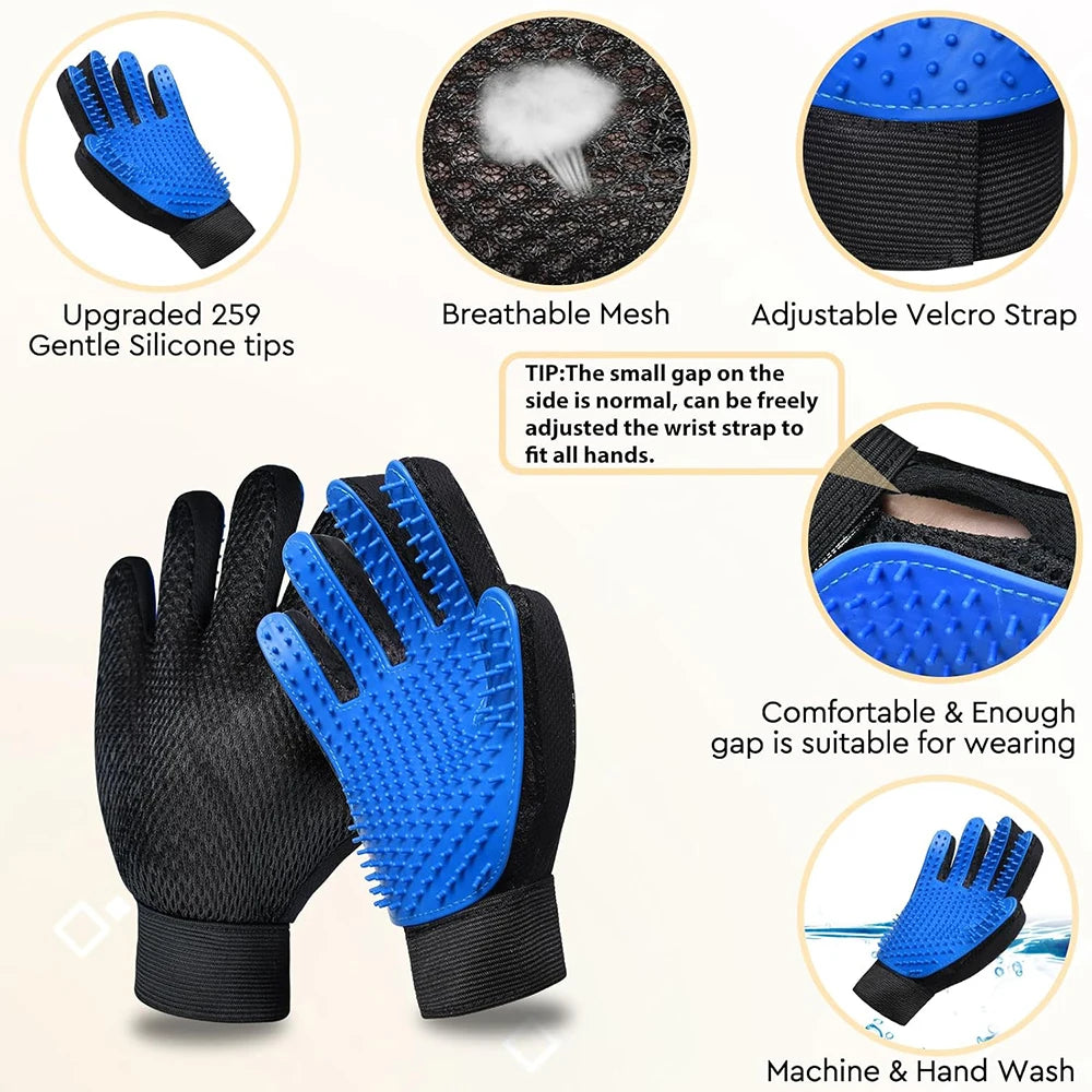 Pet Hair Removal Grooming Gloves for Cats & Dogs