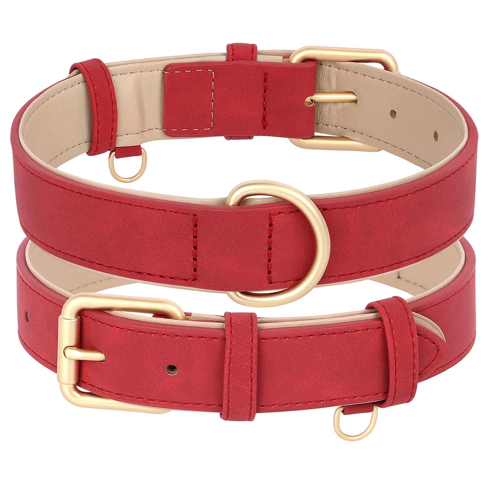 Soft Padded PU Leather Dog Collar & Leash Set