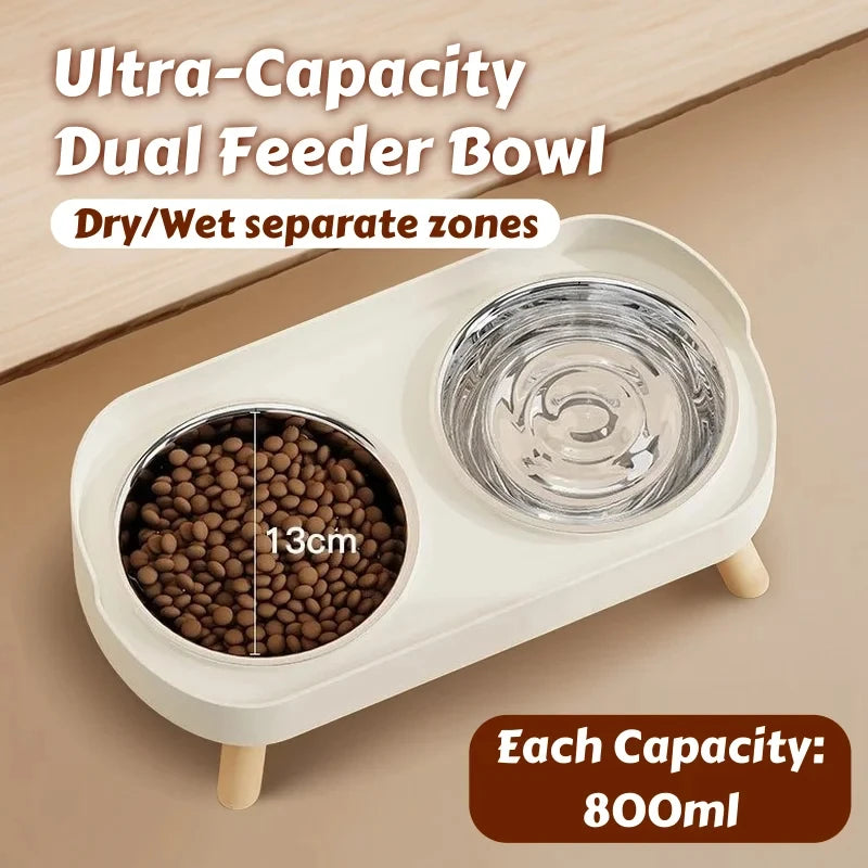 Elevated Double Bowl Pet Feeder with Stainless Steel Bowls