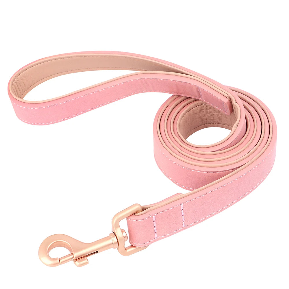 Soft Padded PU Leather Dog Collar & Leash Set