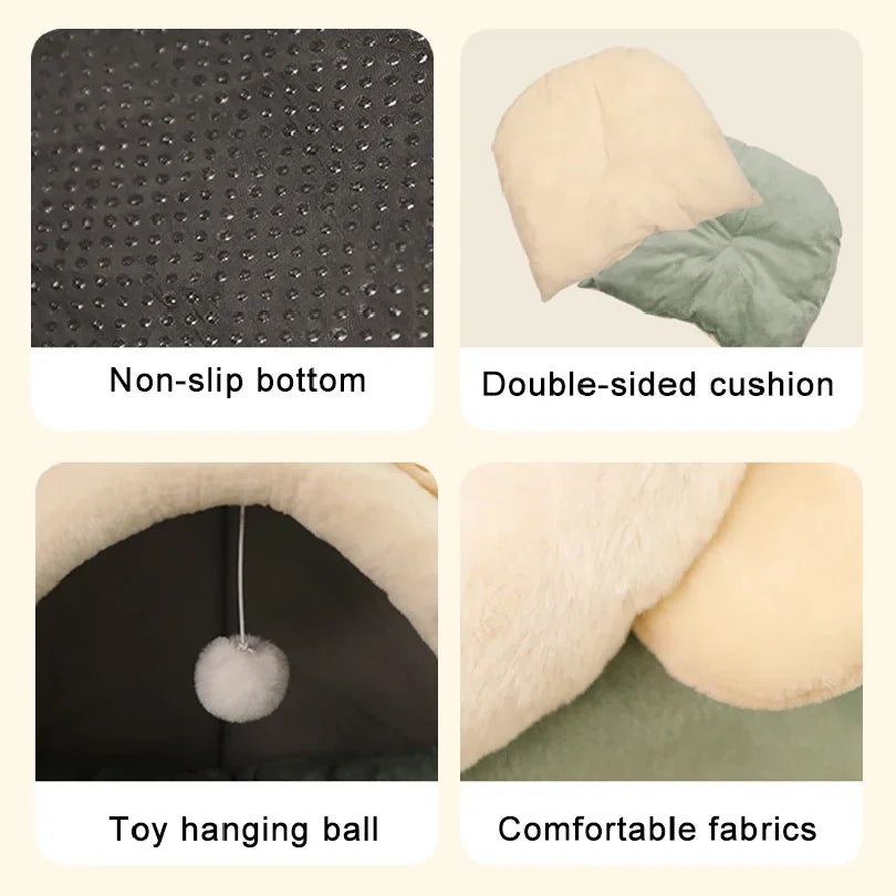 Cartoon Cat Cave Bed – Foldable Washable Pet Sleeping Bag