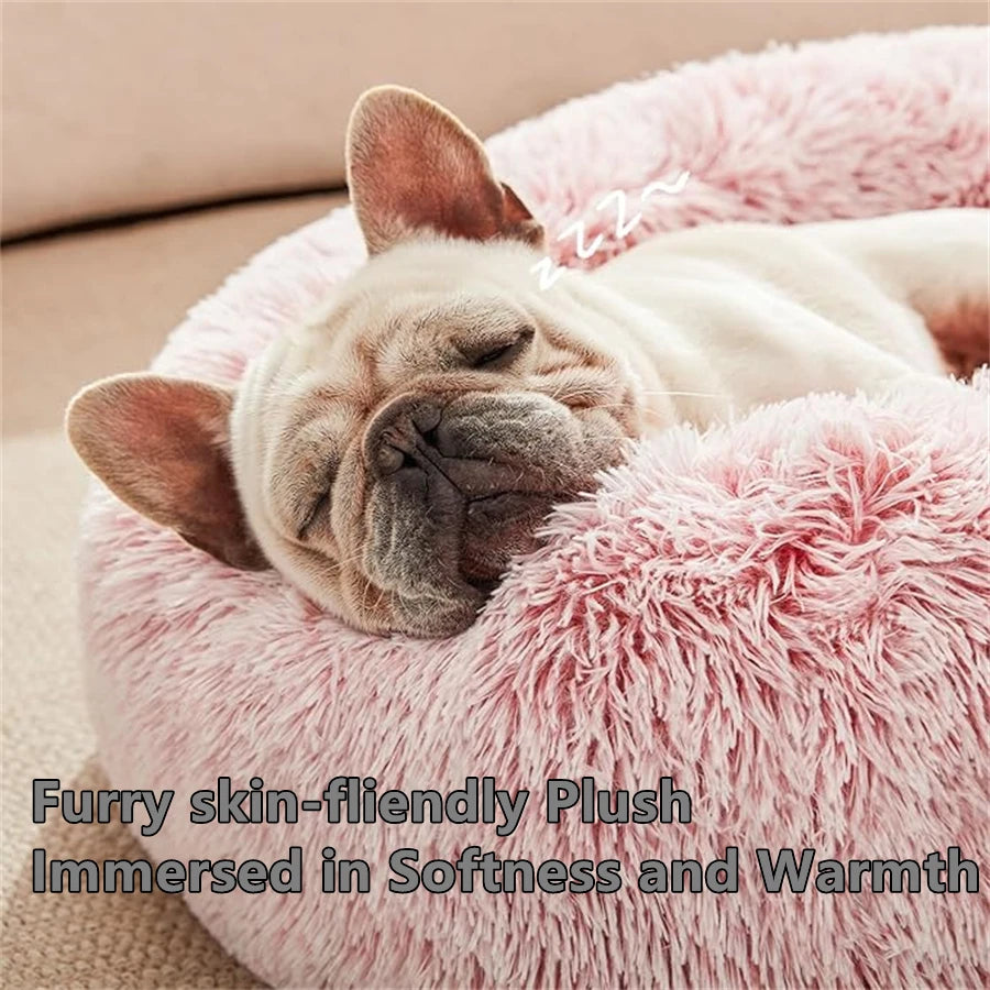 Donut Plush Cat & Dog Bed – Soft Calming Round Pet Bed