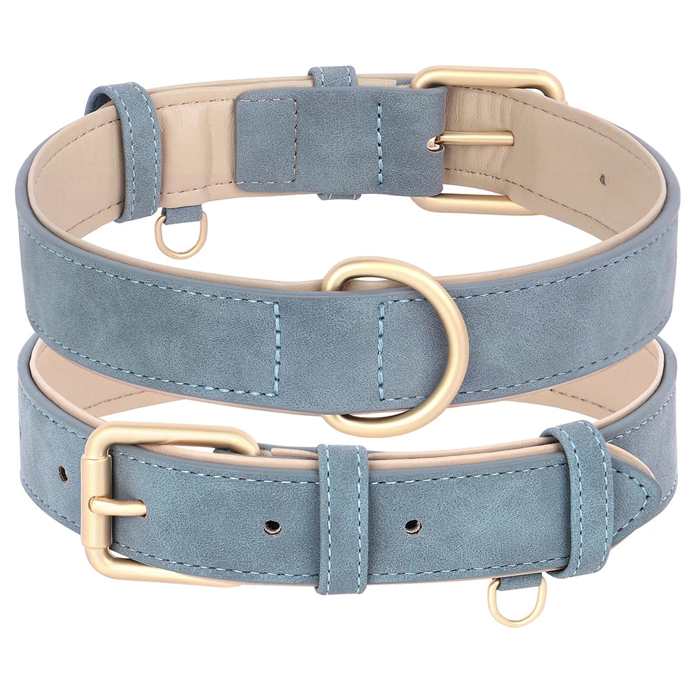Soft Padded PU Leather Dog Collar & Leash Set
