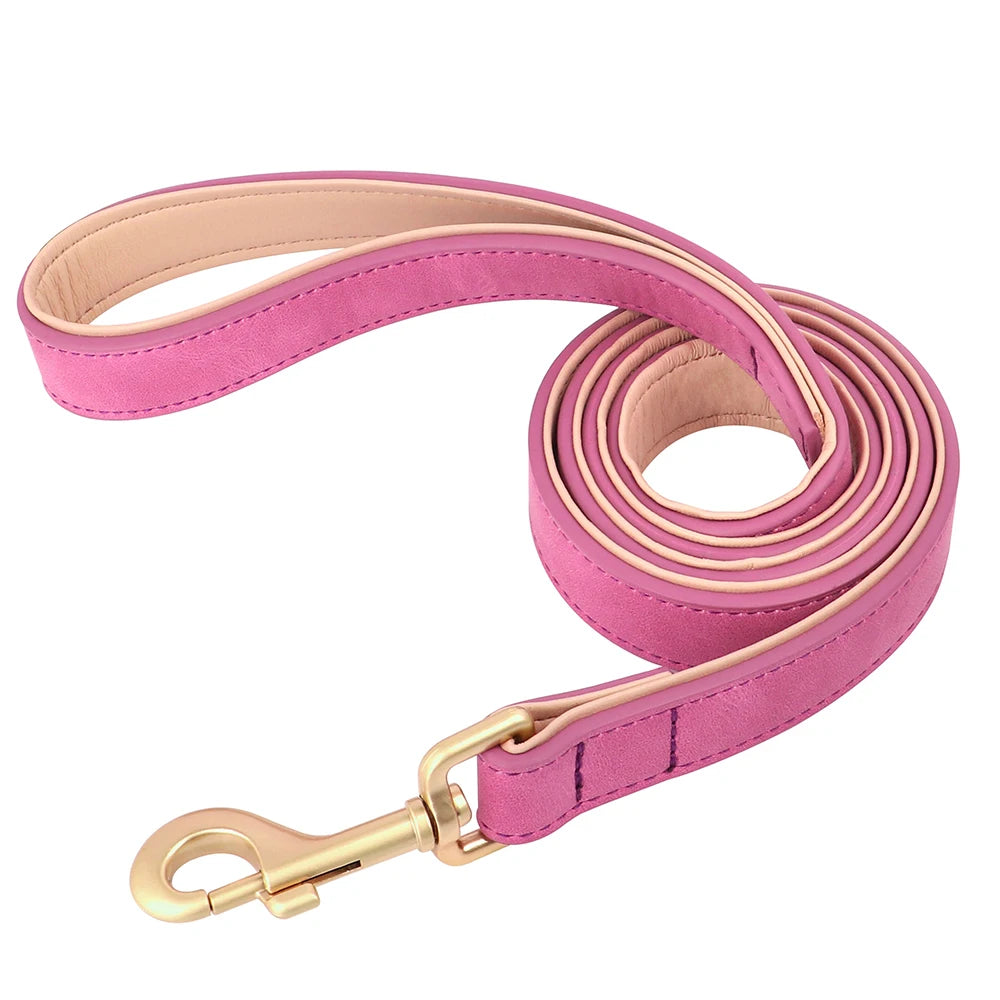Soft Padded PU Leather Dog Collar & Leash Set