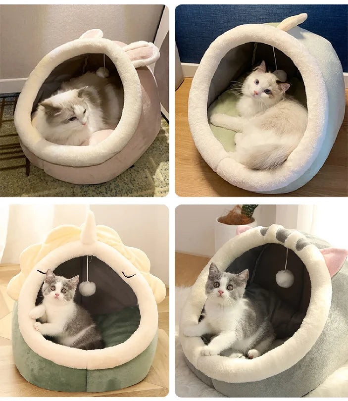 Cartoon Cat Cave Bed – Foldable Washable Pet Sleeping Bag