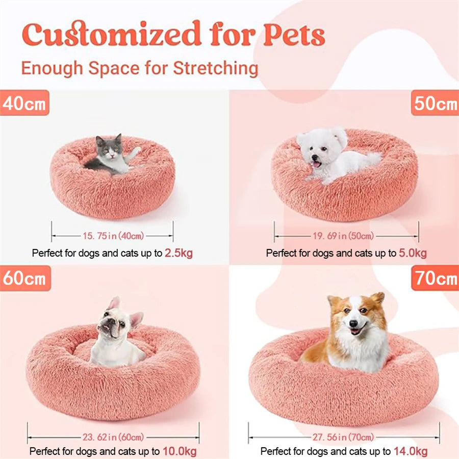 Donut Plush Cat & Dog Bed – Soft Calming Round Pet Bed