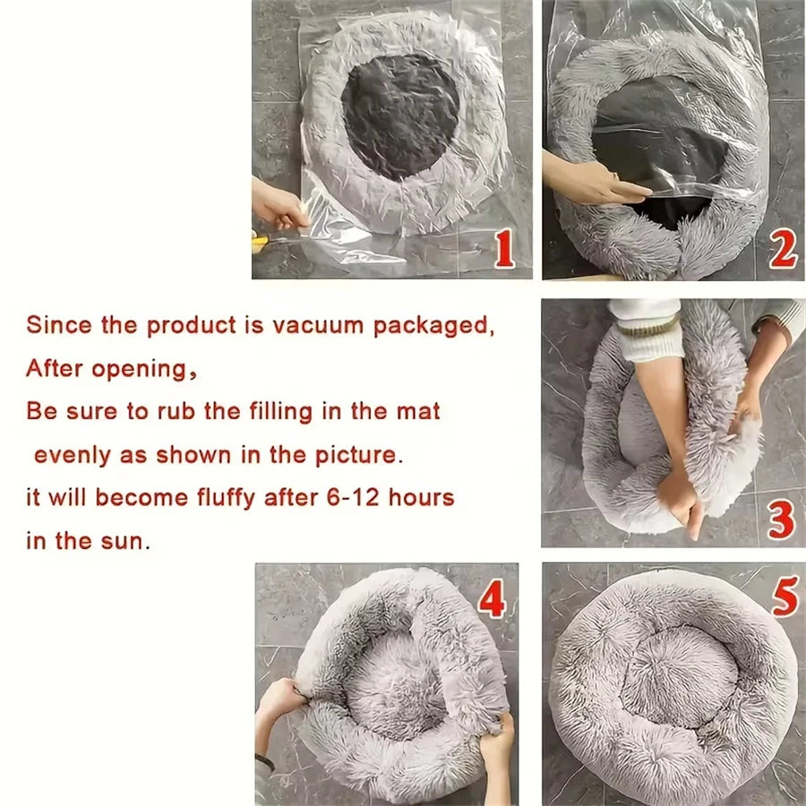 Donut Plush Cat & Dog Bed – Soft Calming Round Pet Bed