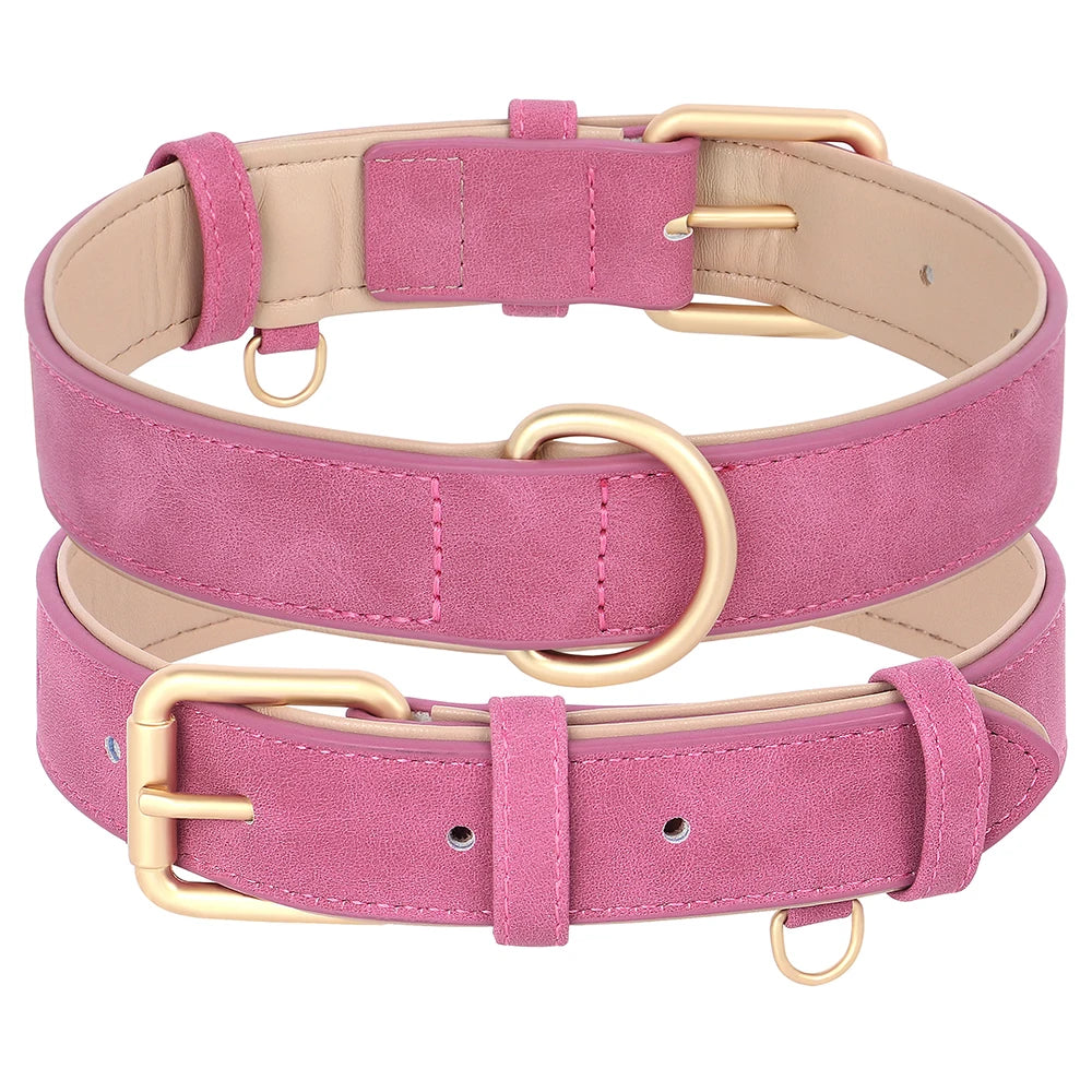 Soft Padded PU Leather Dog Collar & Leash Set