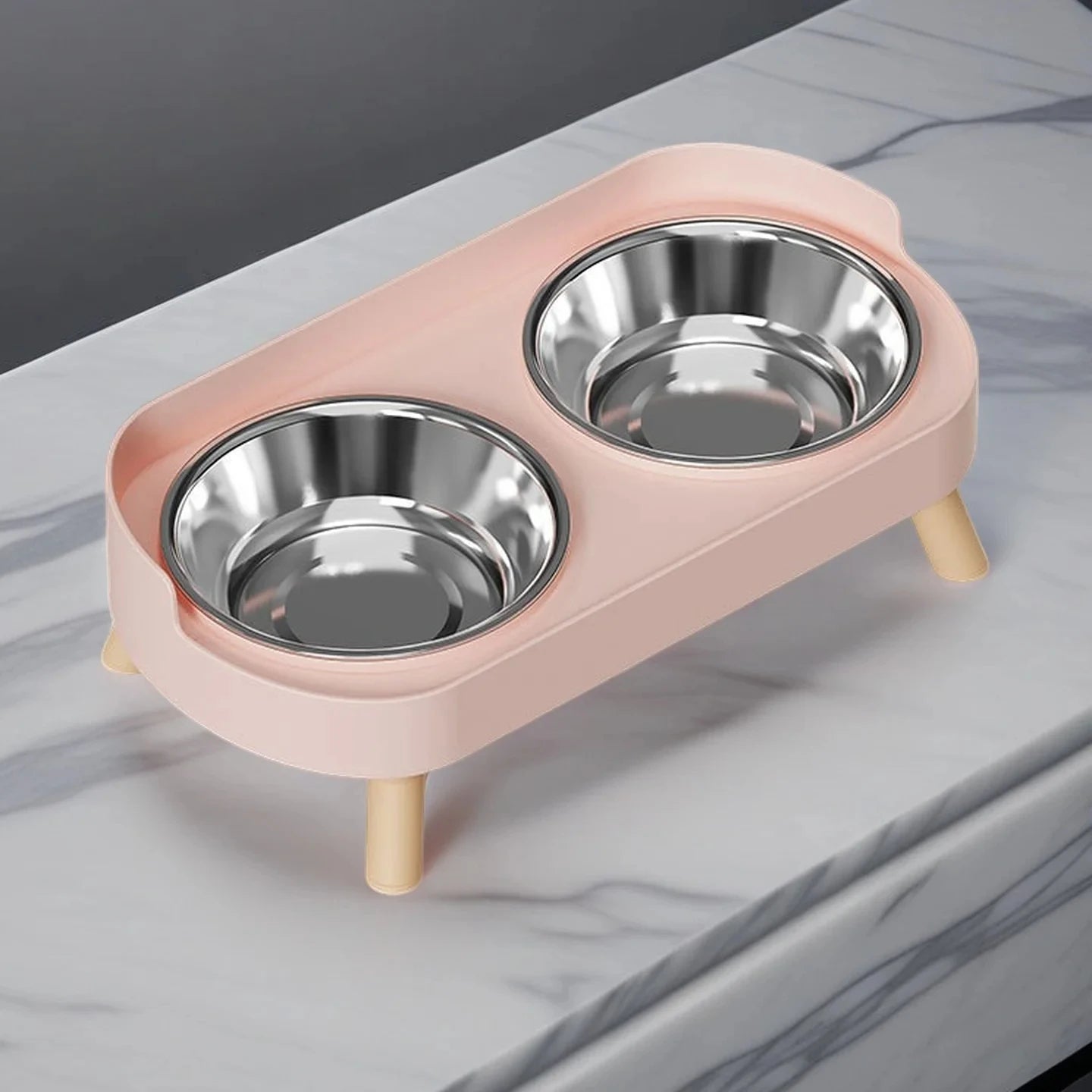 Elevated Double Bowl Pet Feeder with Stainless Steel Bowls