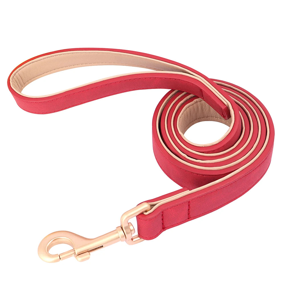 Soft Padded PU Leather Dog Collar & Leash Set