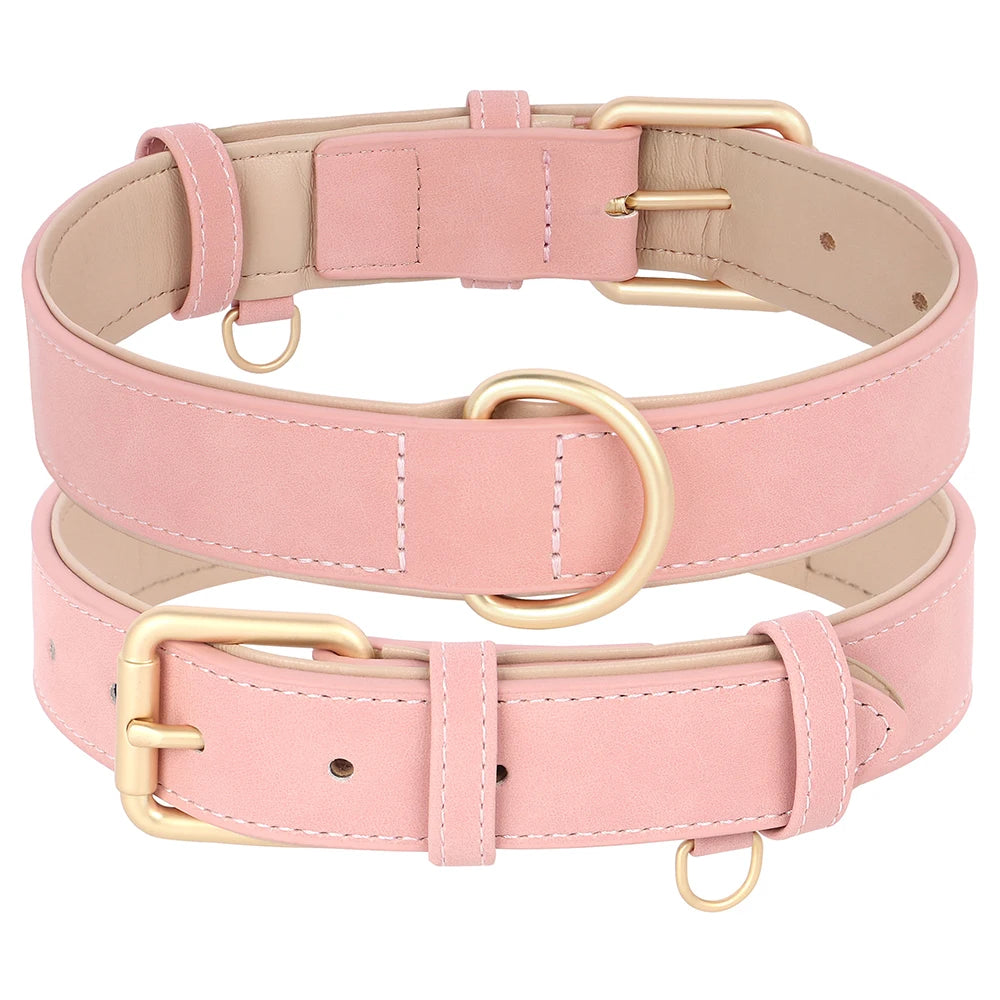 Soft Padded PU Leather Dog Collar & Leash Set