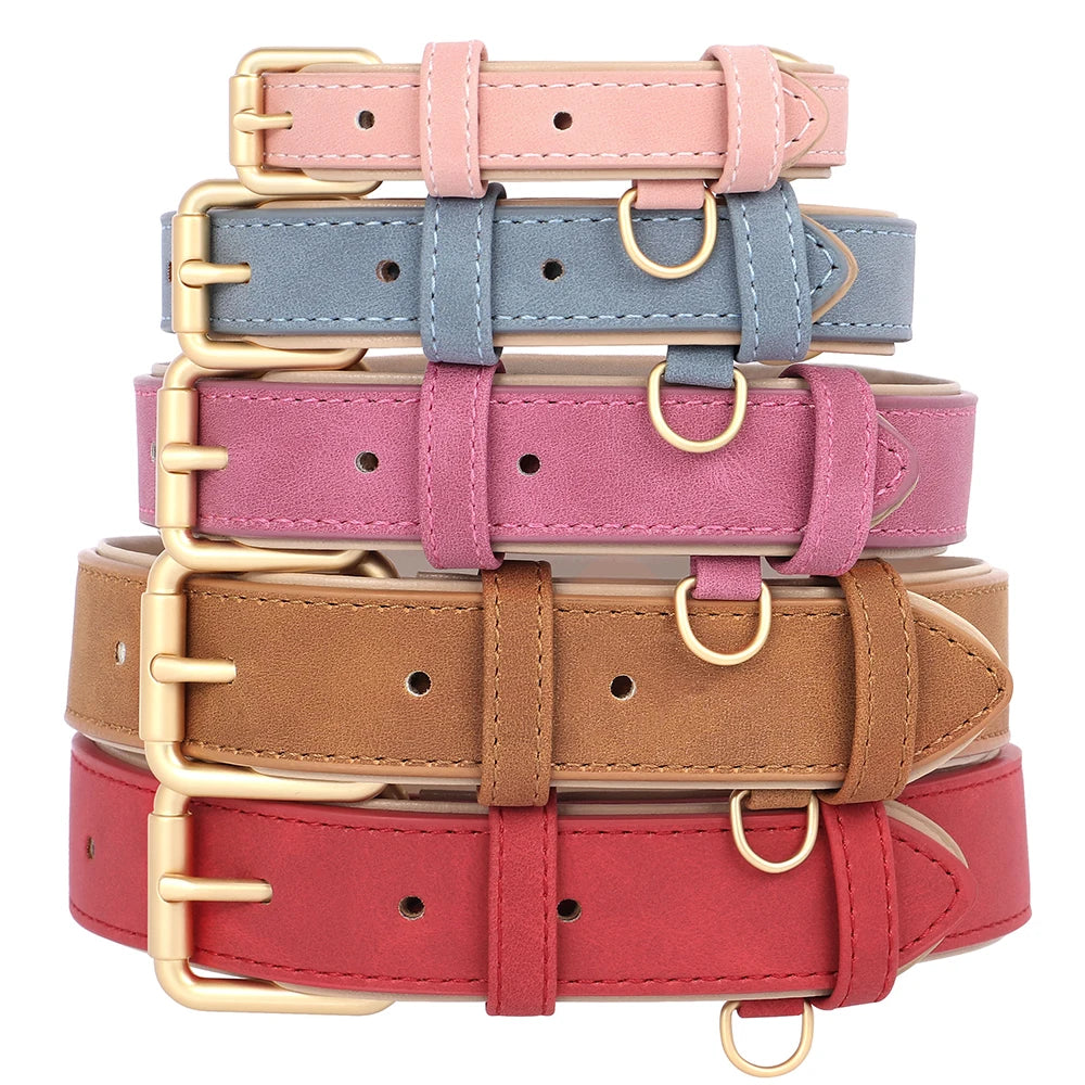 Soft Padded PU Leather Dog Collar & Leash Set