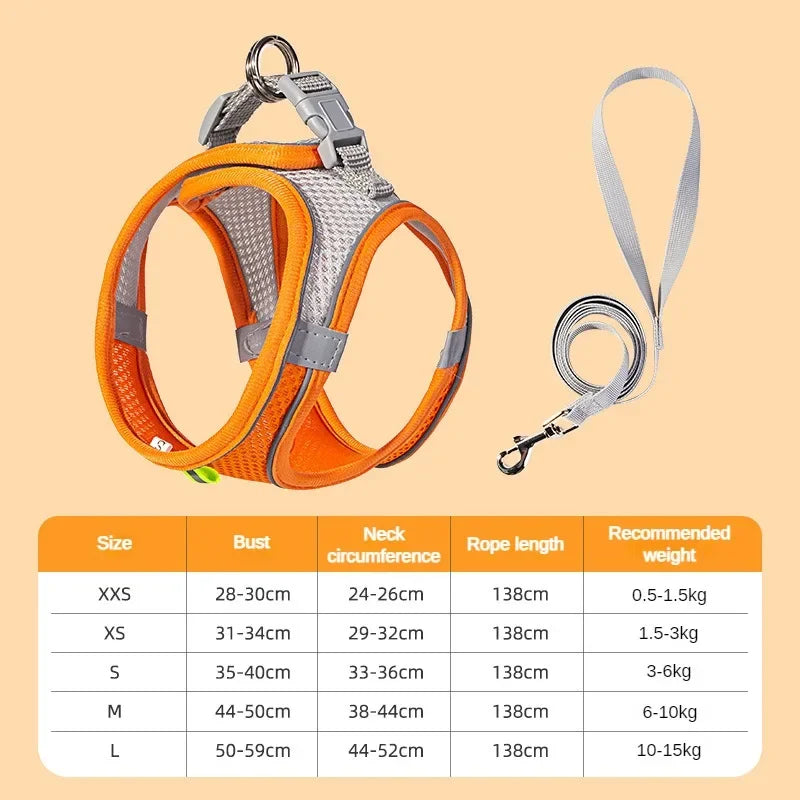 Breathable Dog & Cat Harness Vest with Chest Rope