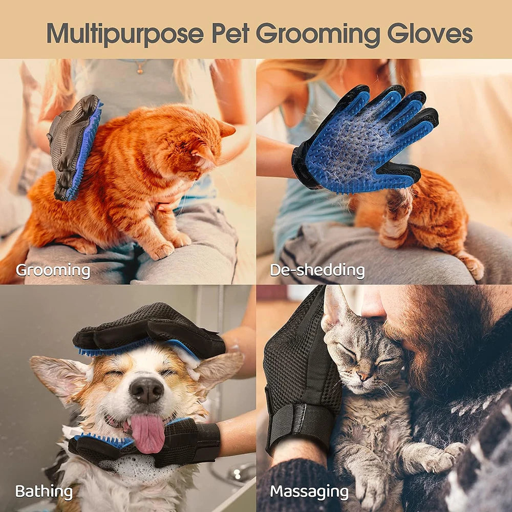 Pet Hair Removal Grooming Gloves for Cats & Dogs