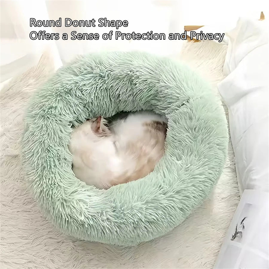 Donut Plush Cat & Dog Bed – Soft Calming Round Pet Bed
