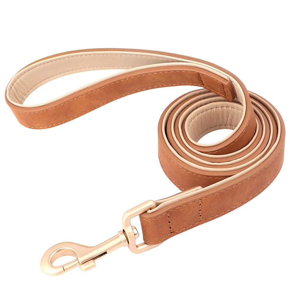 Soft Padded PU Leather Dog Collar & Leash Set