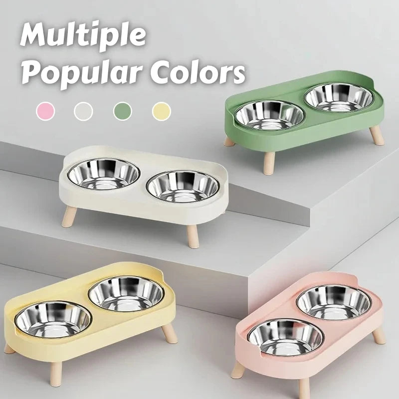 Elevated Double Bowl Pet Feeder with Stainless Steel Bowls