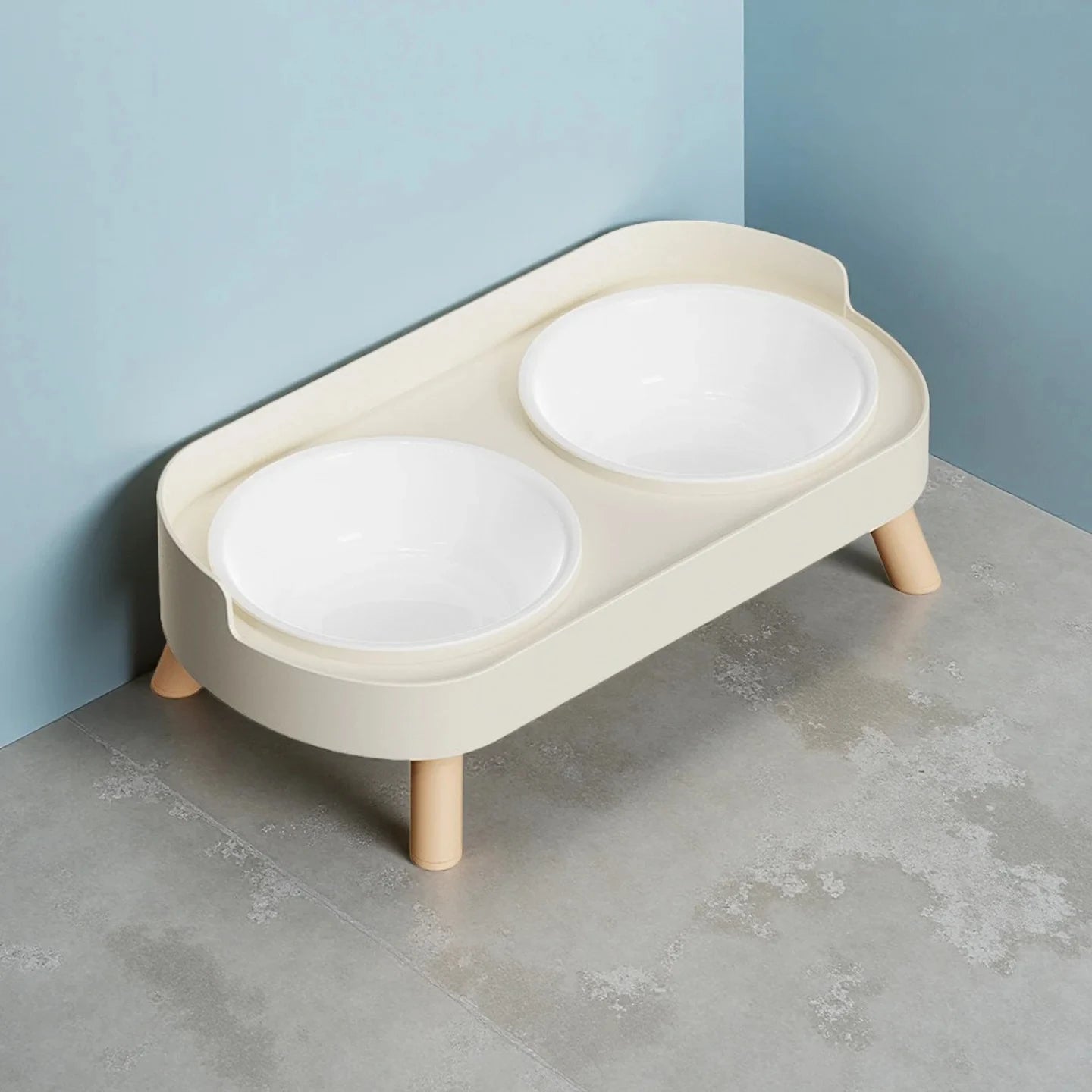 Elevated Double Bowl Pet Feeder with Stainless Steel Bowls