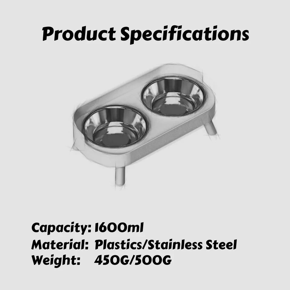 Elevated Double Bowl Pet Feeder with Stainless Steel Bowls