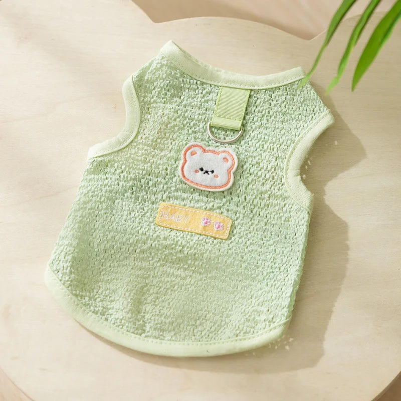 Summer Bear Print Dog Vest – Breathable Puppy Shirt
