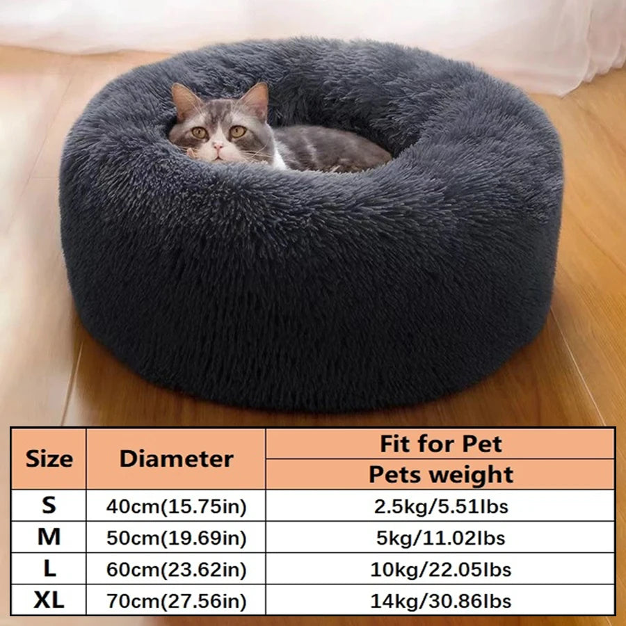 Donut Plush Cat & Dog Bed – Soft Calming Round Pet Bed