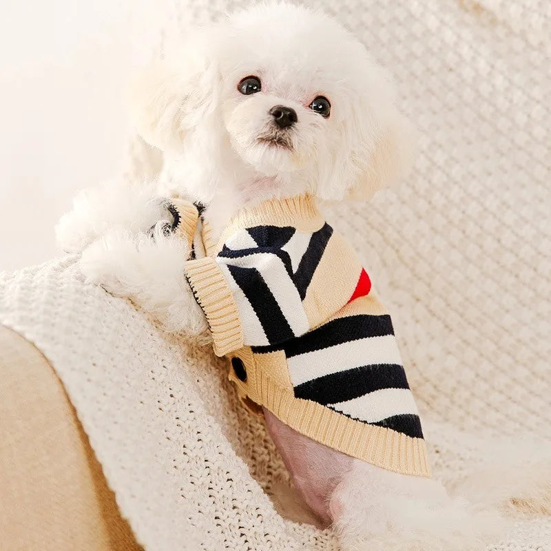 Luxury Striped Dog Sweater Cardigan