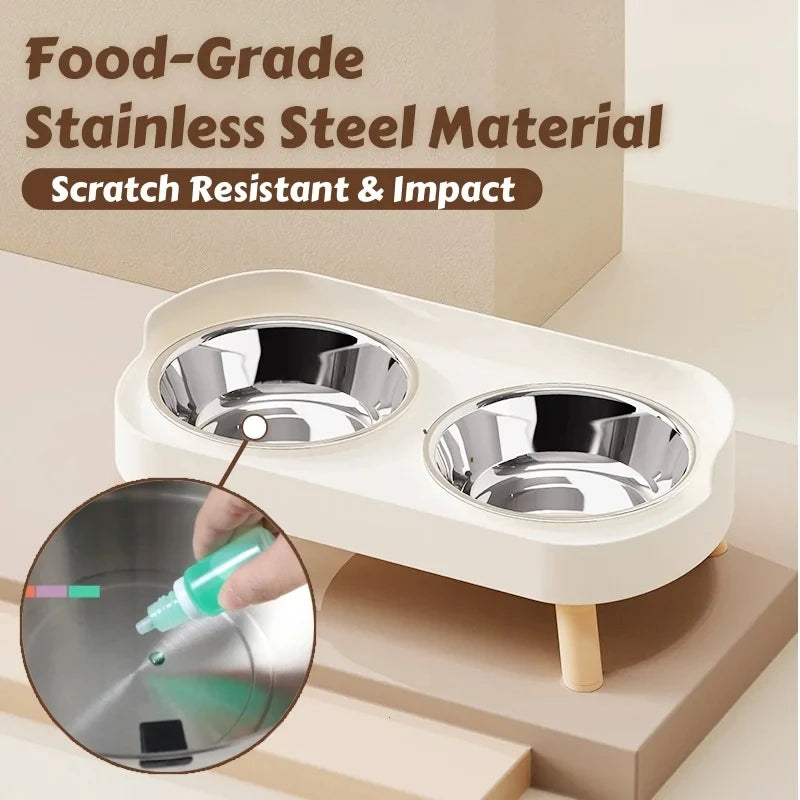 Elevated Double Bowl Pet Feeder with Stainless Steel Bowls