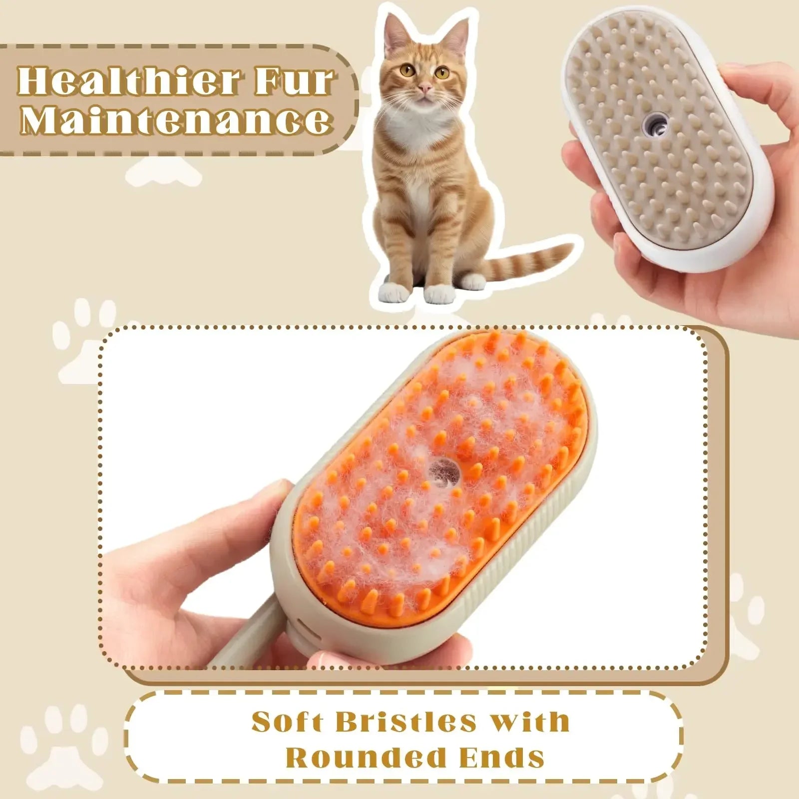 3-in-1 Pet Steam Brush for Dogs & Cats